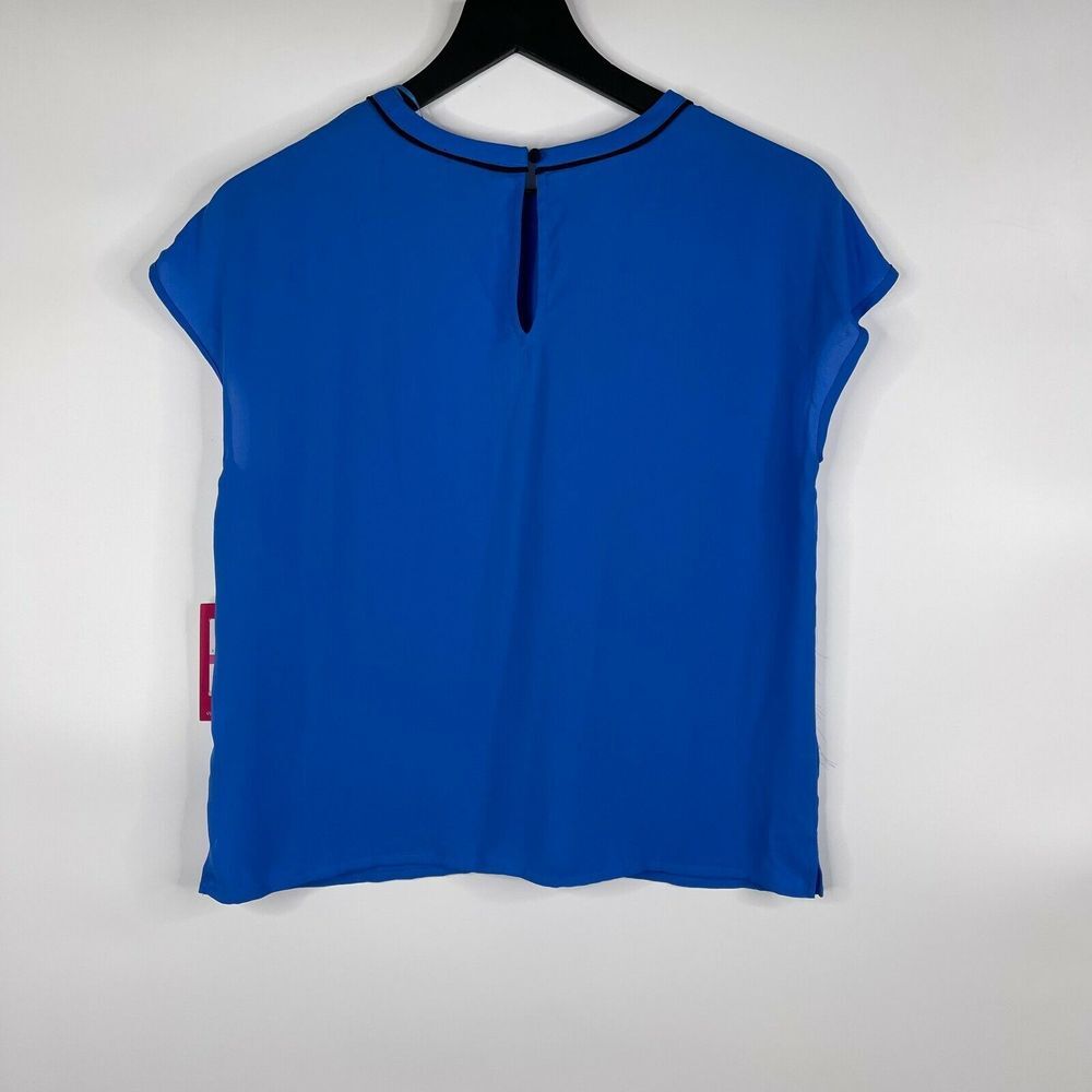 Vince Camuto Womens Blouse Size XXS Royal Blue Short Sleeve Work Wear NWT - Picture 2 of 4